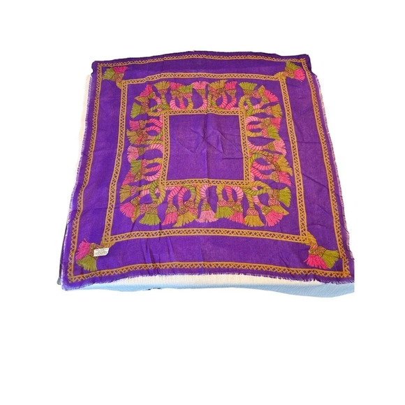 VTG Acrylic Magenta Purple Square Tassel Scarf Vibrant Colors Boho Square Japan - Picture 1 of 5
